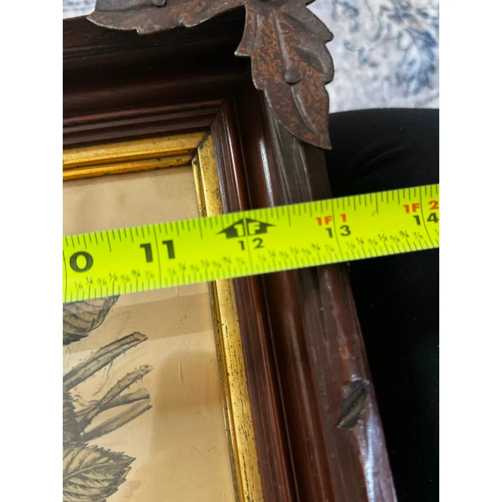 Antique Arts & Crafts Wood Picture Frames with Iron Leaf Mounts – Black Forest